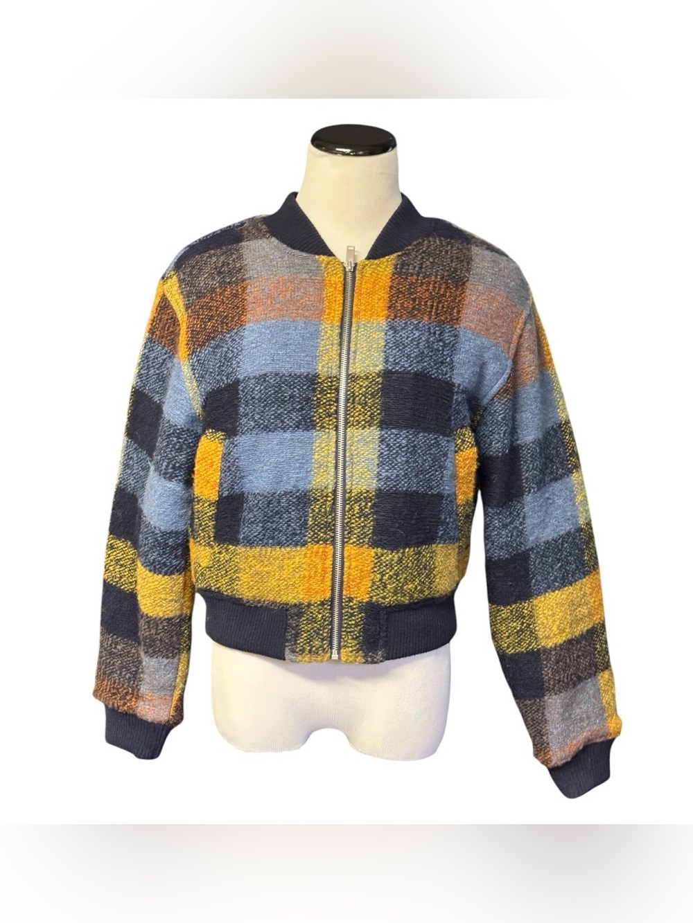 EUC House of Harlow 1960 wool-blend plaid bomber jacket SZ M